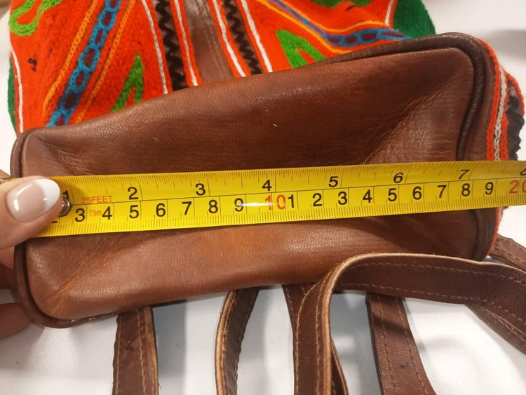 Embroidered Leather Backpack: Small Boho Floral Rucksack