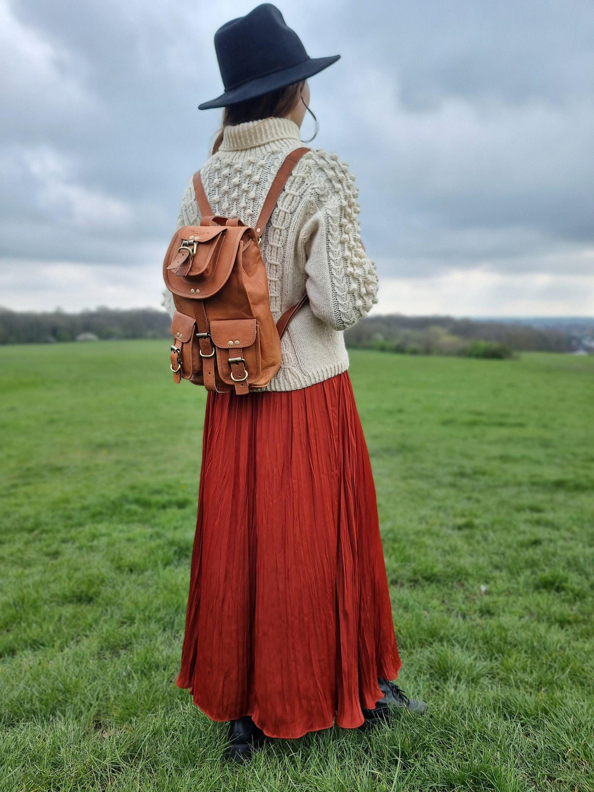 Small Leather Backpack Purse: Vintage Style Rucksack, Tan Brown
