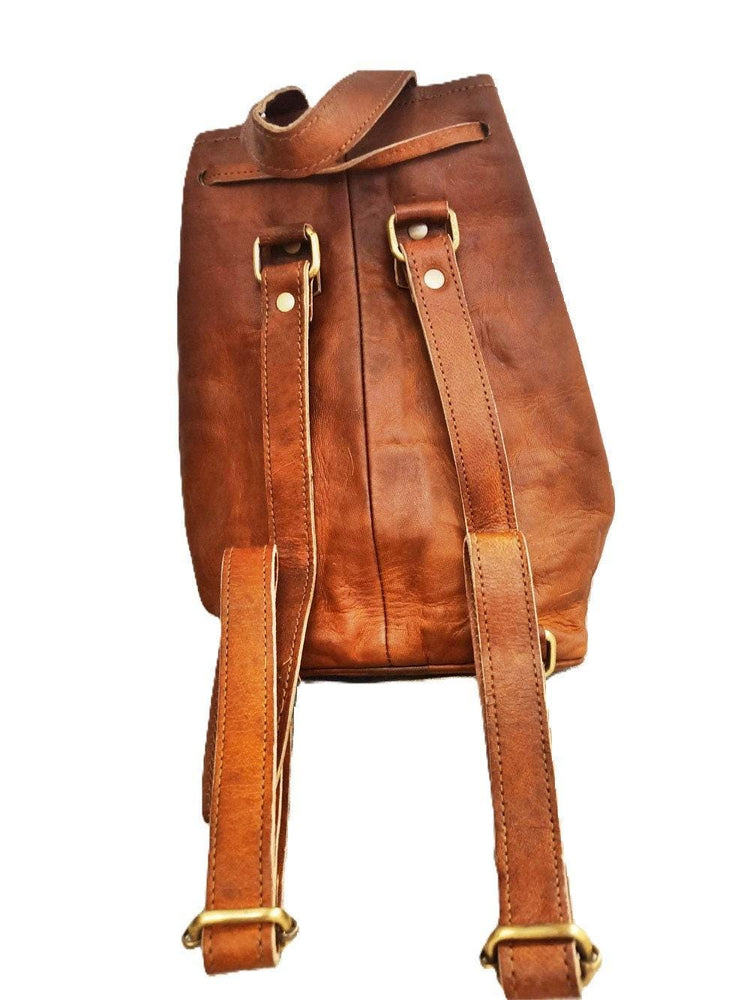 Small Leather Backpack Purse: Vintage Style Rucksack, Tan Brown