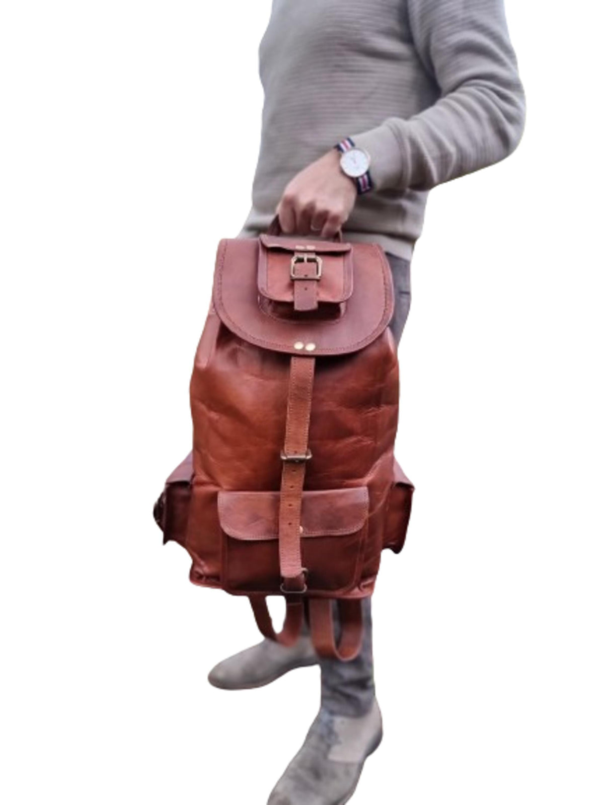 Large Vintage Leather Backpack: 15-inch Laptop Rucksack, Handcrafted