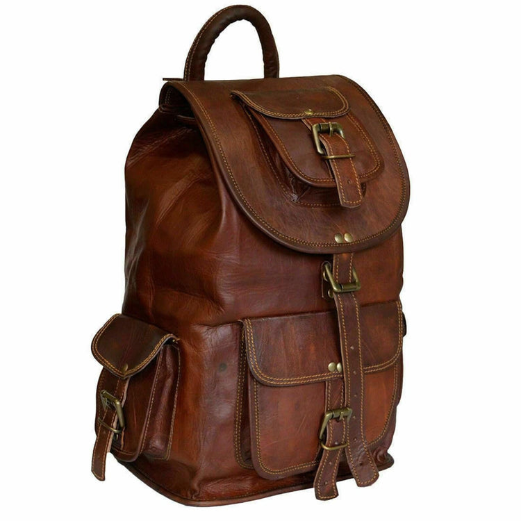 Large Vintage Leather Backpack: 15-inch Laptop Rucksack, Handcrafted