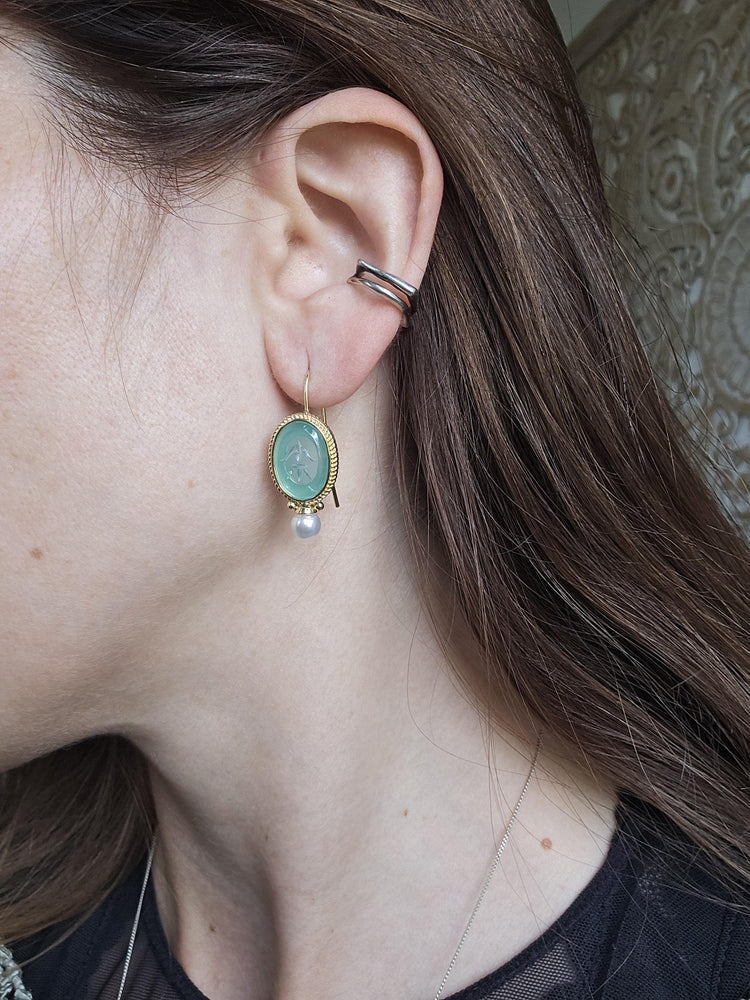 Turquoise Pearl Drop Earrings, Oval Vintage Art Deco Boho Jewellery, Antique Brass Wedding Earrings, Something Blue Bridal Gift