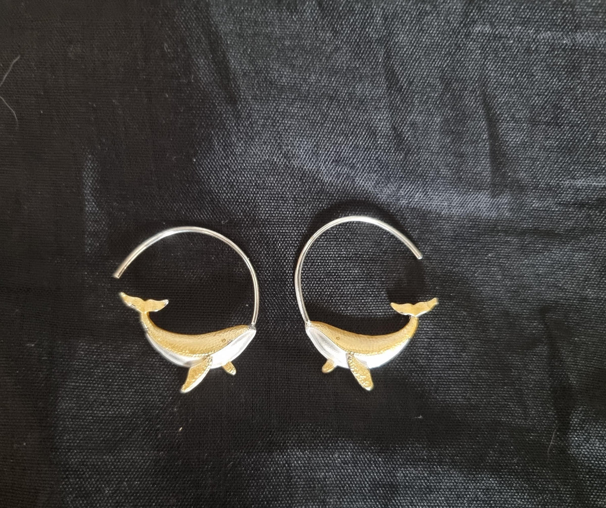 Humpback Whale Hoop Earrings, 14k Gold Silver Marine Animal Jewellery, Ocean Lover Gift, Boho Chic Vintage Style Earrings