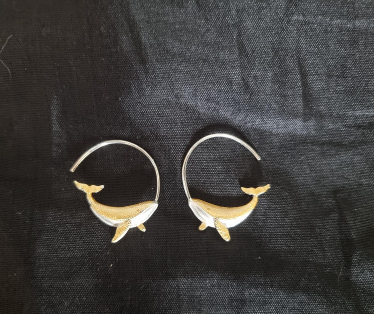 Humpback Whale Hoop Earrings, 14k Gold Silver Marine Animal Jewellery, Ocean Lover Gift, Boho Chic Vintage Style Earrings