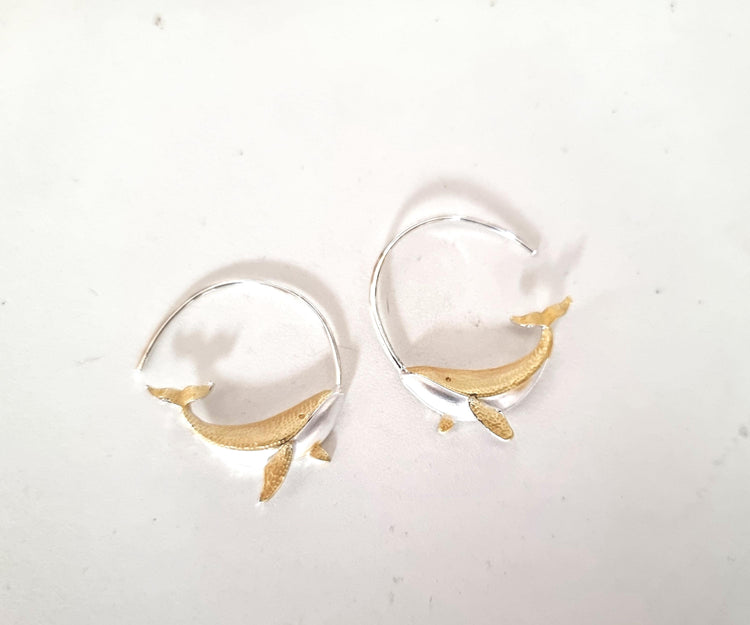 Humpback Whale Hoop Earrings, 14k Gold Silver Marine Animal Jewellery, Ocean Lover Gift, Boho Chic Vintage Style Earrings