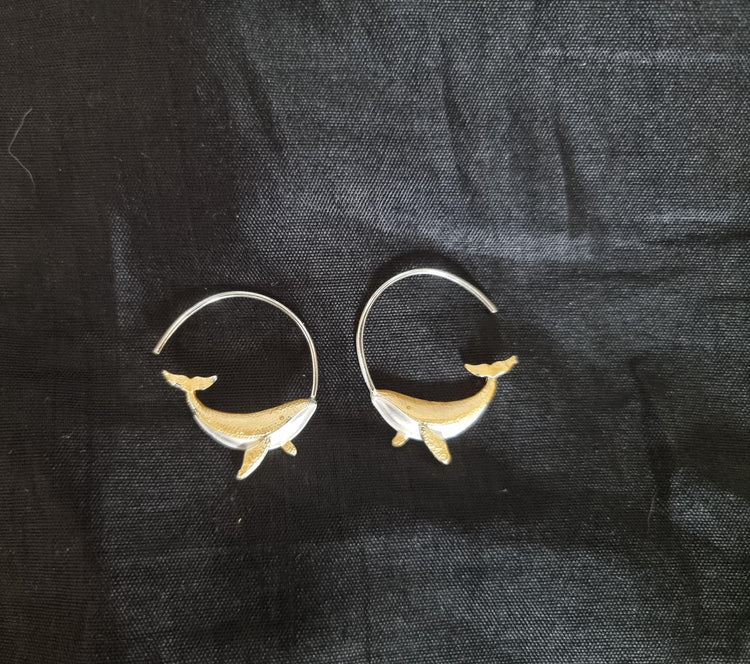 Humpback Whale Hoop Earrings, 14k Gold Silver Marine Animal Jewellery, Ocean Lover Gift, Boho Chic Vintage Style Earrings