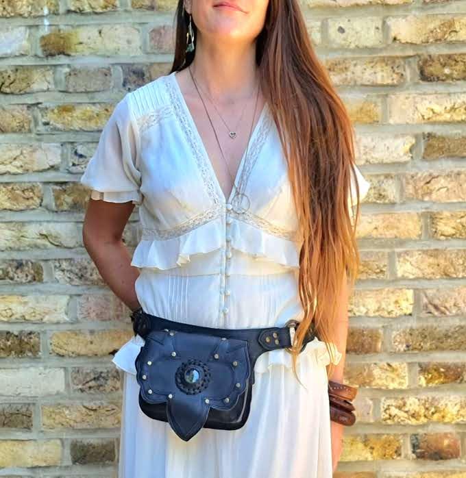 Womens Leather Fanny Pack: Boho Festival Hip Bag with Labradorite