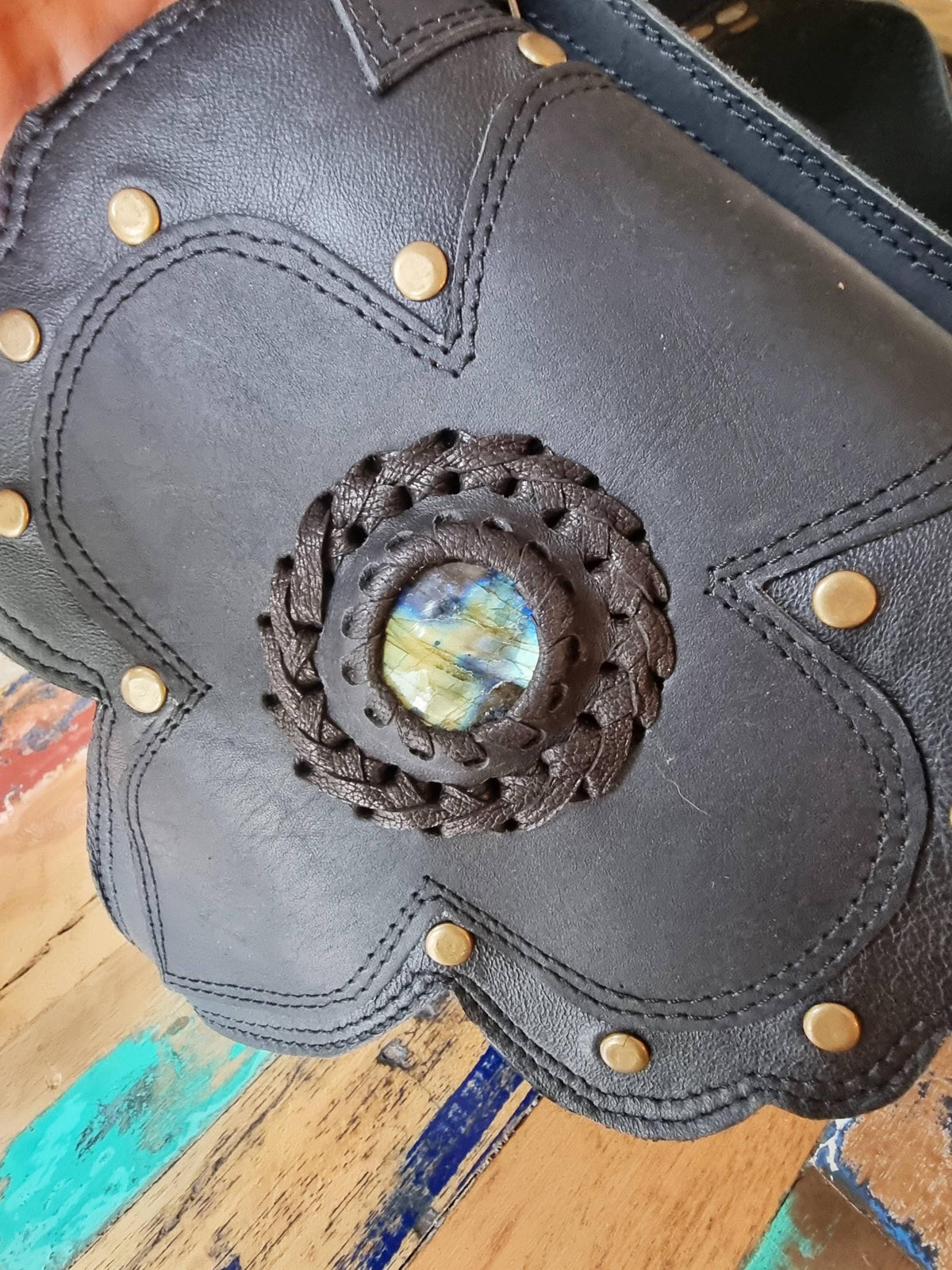 Womens Leather Fanny Pack: Boho Festival Hip Bag with Labradorite