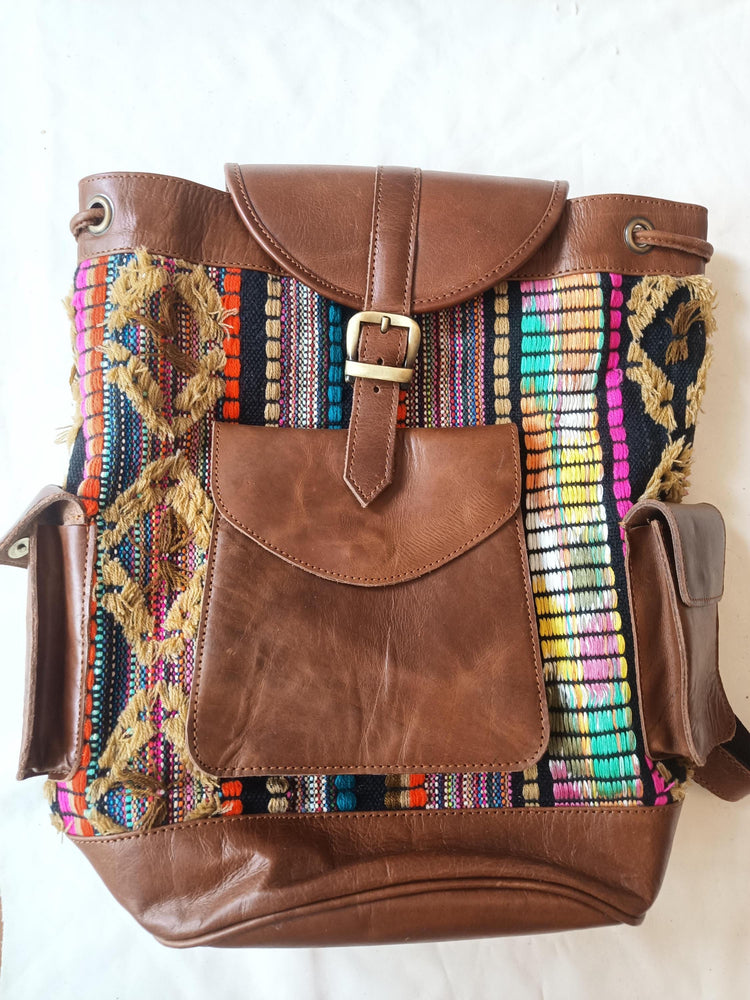 Large Rainbow Leather Backpack for Women – Unique Multicoloured Rucksack - Boho Travel Bag