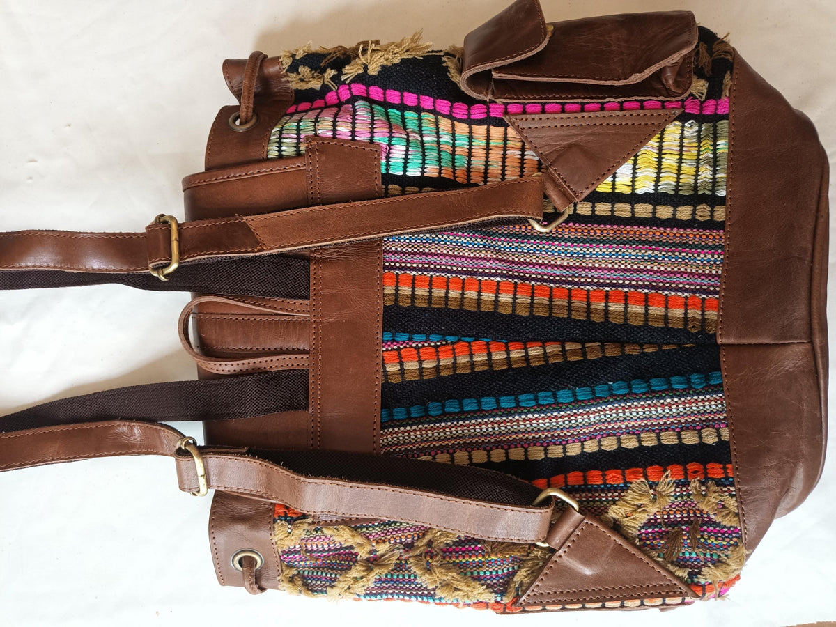 Large Rainbow Leather Backpack for Women – Unique Multicoloured Rucksack - Boho Travel Bag