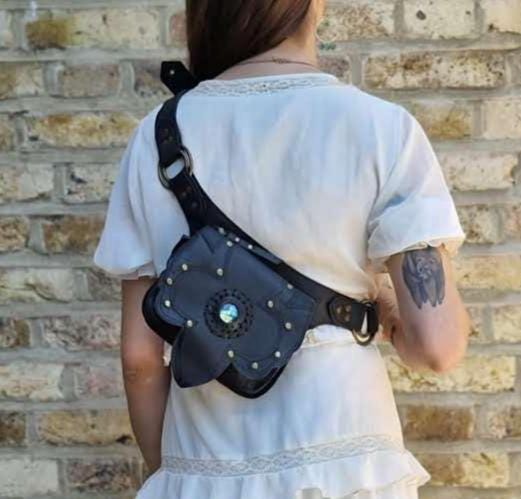 Womens Leather Fanny Pack: Boho Festival Hip Bag with Labradorite