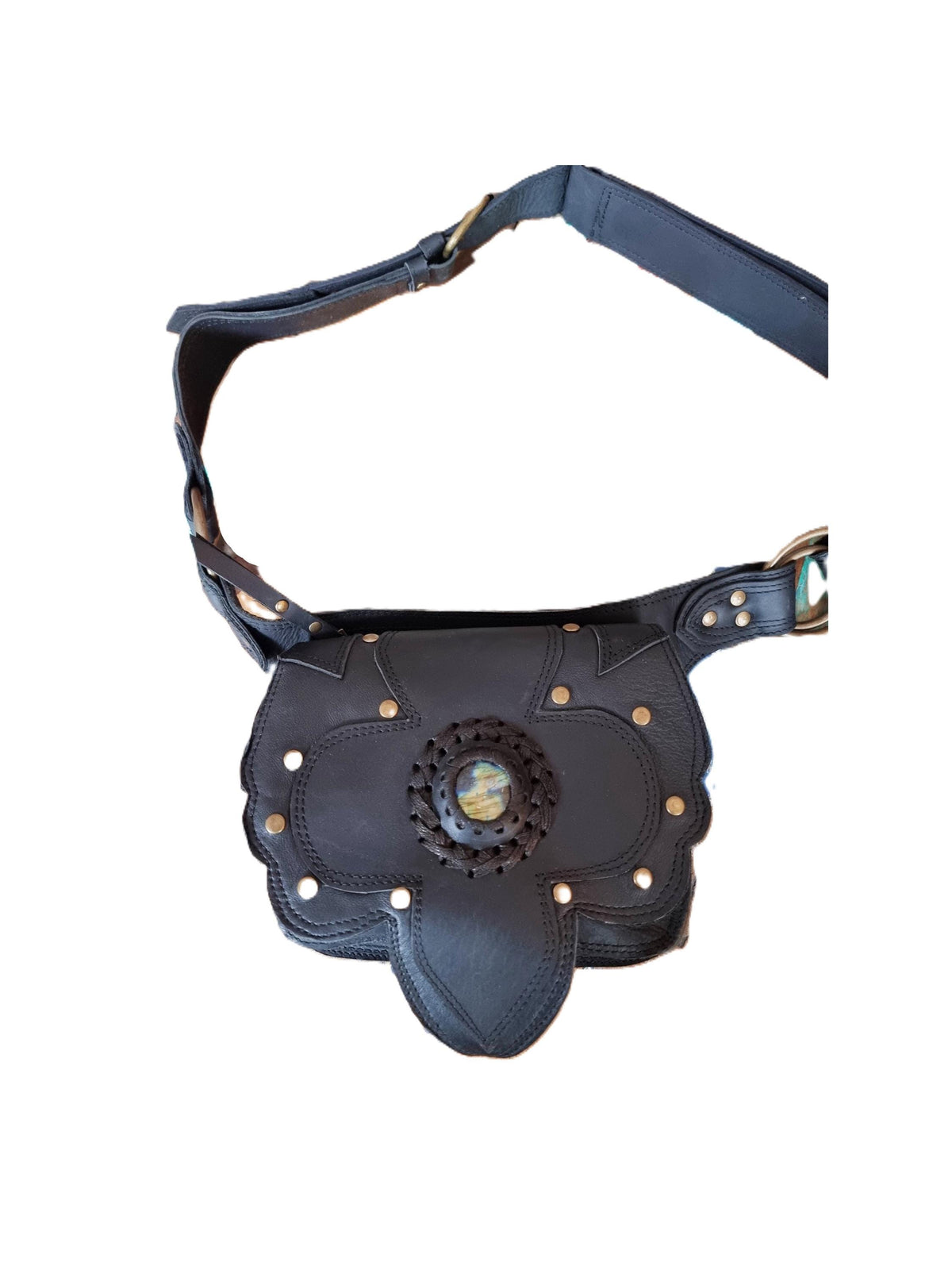Womens Leather Fanny Pack: Boho Festival Hip Bag with Labradorite