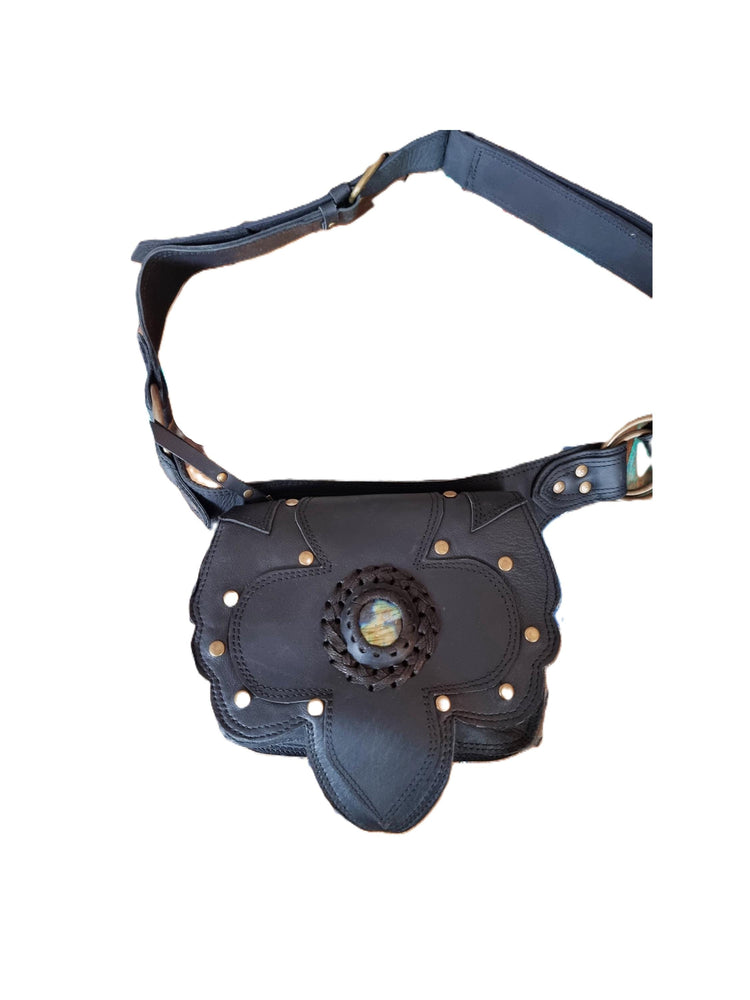 Womens Leather Fanny Pack: Boho Festival Hip Bag with Labradorite