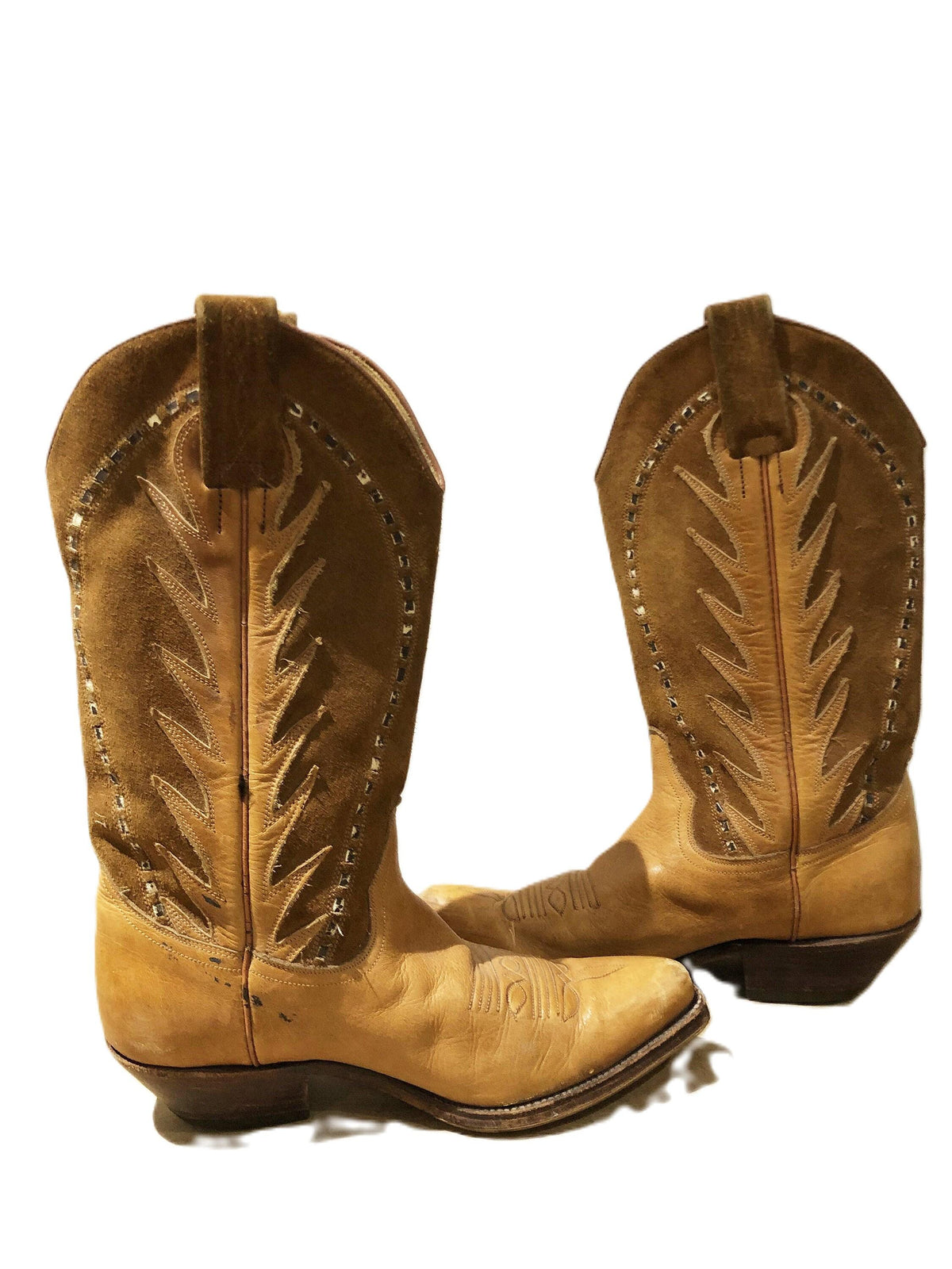 Vintage Cowboy Boots, Tan Brown Leather Western Boots, Genuine Leather Boots, Retro Cowgirl Boots, Unisex Western Shoes, EU 36 UK 3