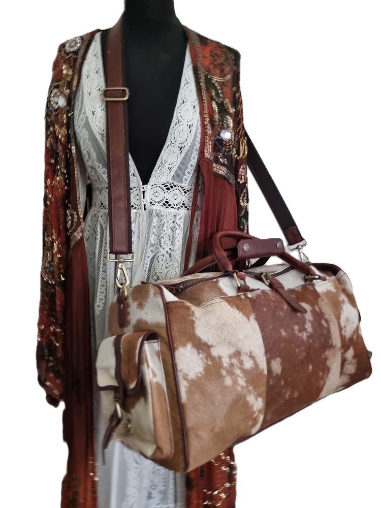 Cowhide Leather Duffle Bag for Men & Women, Large Western Weekender Travel Bag Overnight Carry On