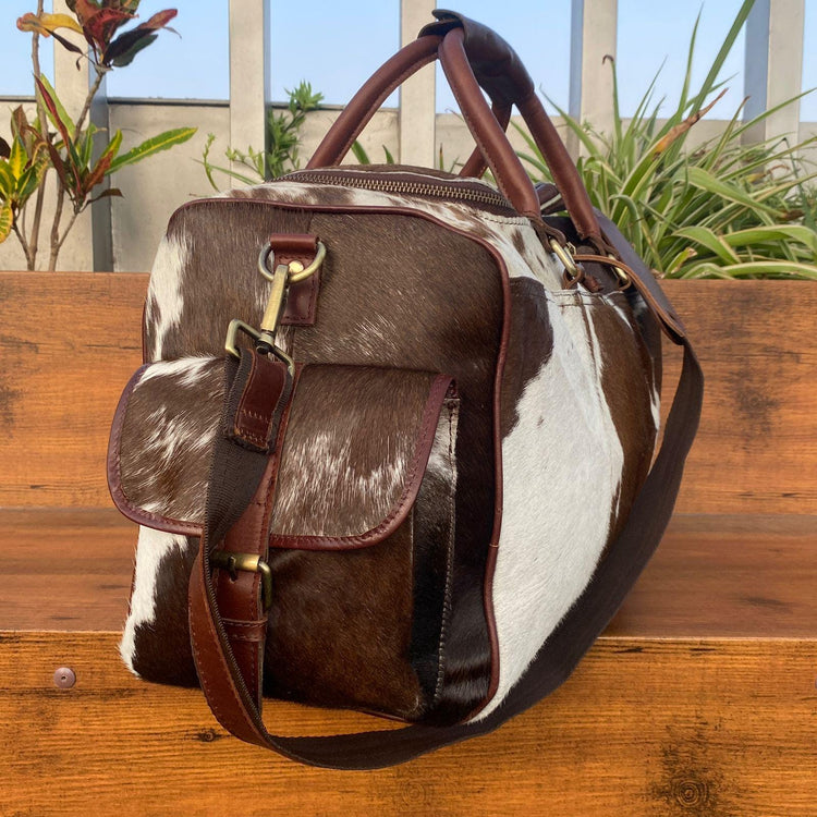Cowhide Leather Duffle Bag for Men & Women, Large Western Weekender Travel Bag Overnight Carry On