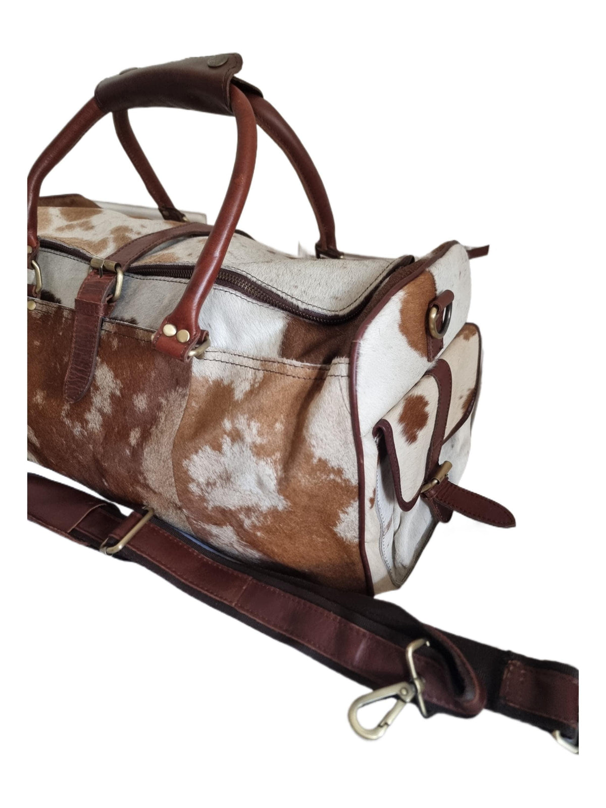 Cowhide Leather Duffle Bag for Men & Women, Large Western Weekender Travel Bag Overnight Carry On