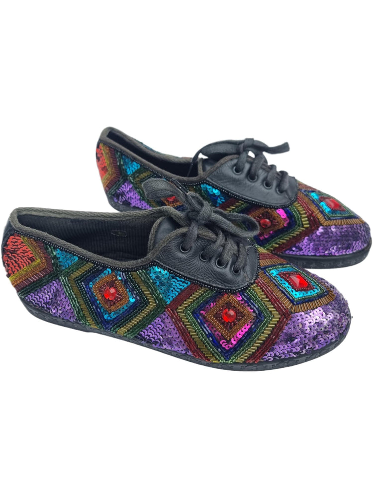 Sequin Beaded Leather Flats - Beverly Feldman - US 7 / EU 38