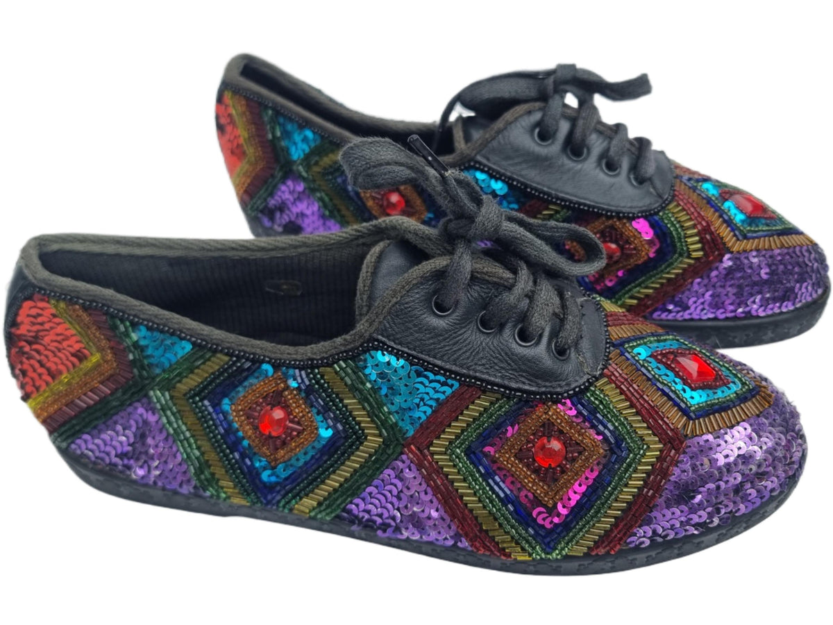 Sequin Beaded Leather Flats - Beverly Feldman - US 7 / EU 38
