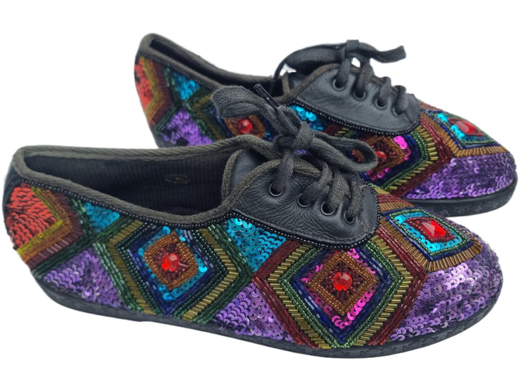 Sequin Beaded Leather Flats - Beverly Feldman - US 7 / EU 38