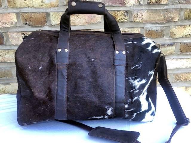 Cowhide Leather Weekender Bag: Medium Duffle, Adjustable Strap