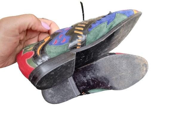 Vintage Beverly Feldmann Leather Flats: Abstract Pattern 1980s Shoes, Size EU 38 / US 7