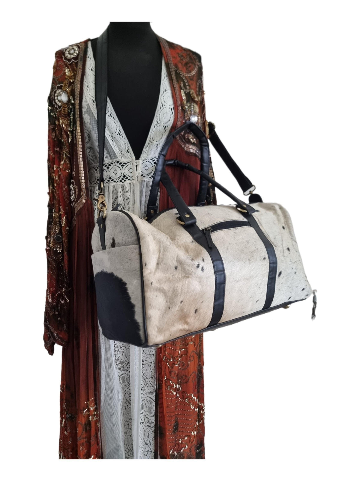 Cowhide Leather Travel Duffle Bag: Unisex Western Weekender