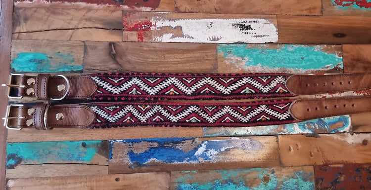Leather Dog Collar & Leash Set: Vintage Moroccan Kilim, Large Dogs