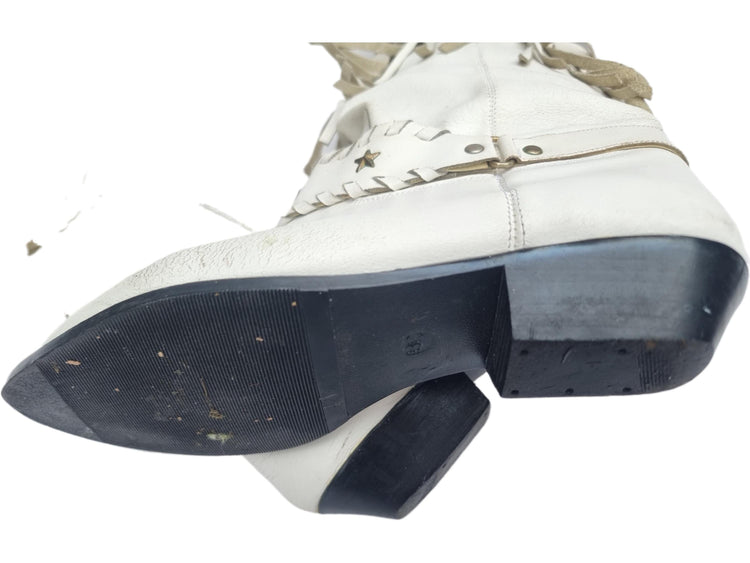 Vintage White Fringe Leather Cowboy Boots - UK 5 / US 7