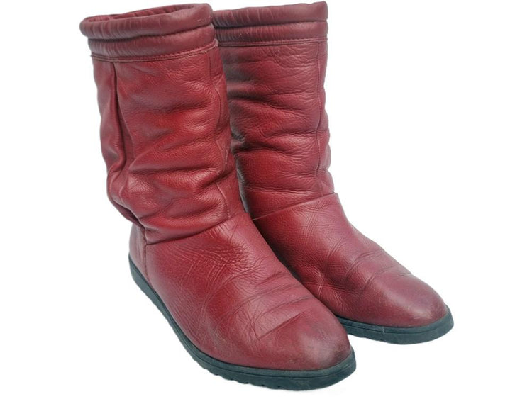 Burgundy Red Leather Winter Boots: Vintage 70s Shearling Lined, UK 6