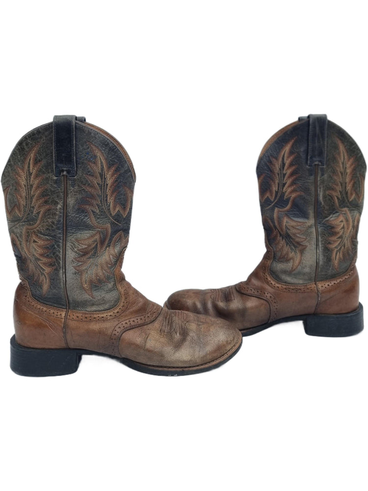 Vintage Leather Cowboy Boots: Distressed Western Biker Boots, UK 8
