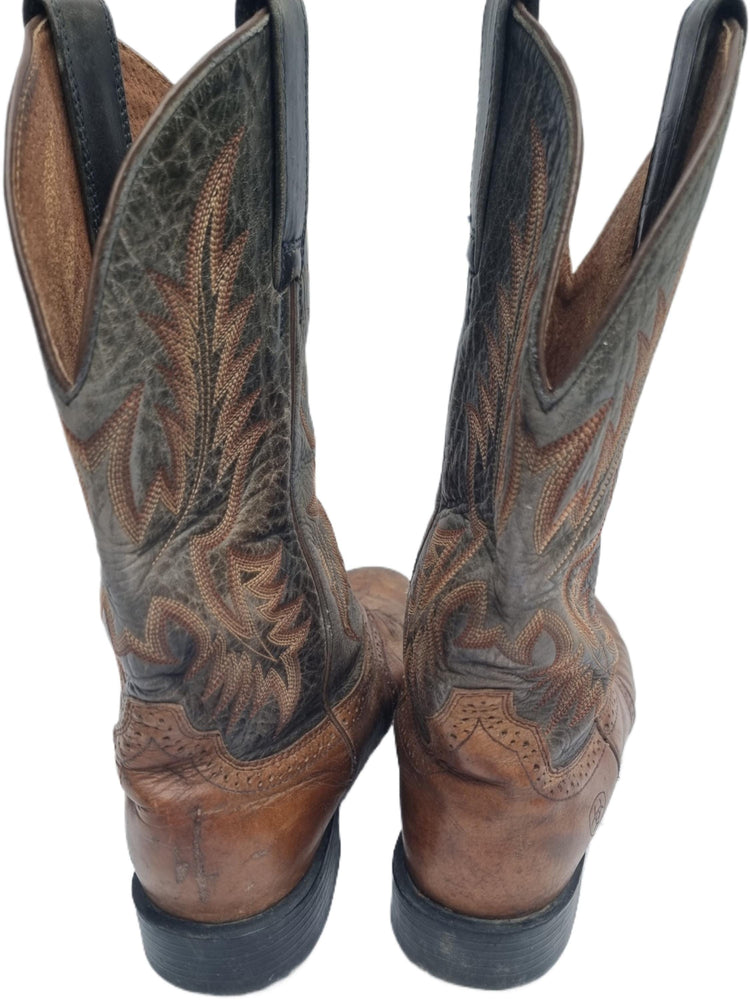Vintage Leather Cowboy Boots: Distressed Western Biker Boots, UK 8