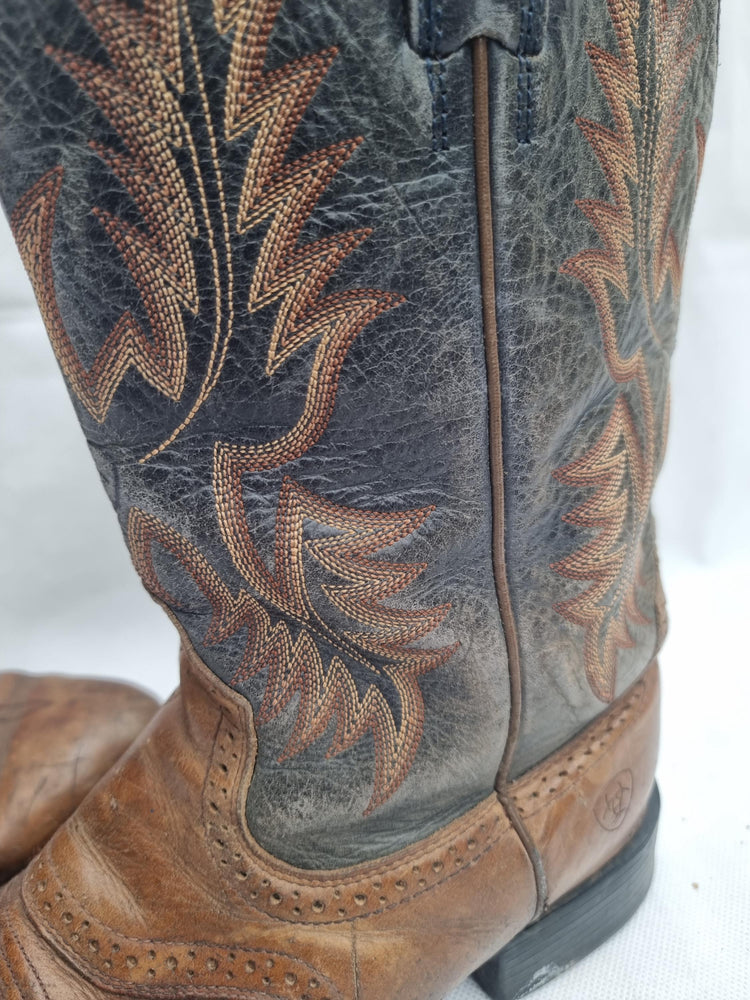 Vintage Leather Cowboy Boots: Distressed Western Biker Boots, UK 8
