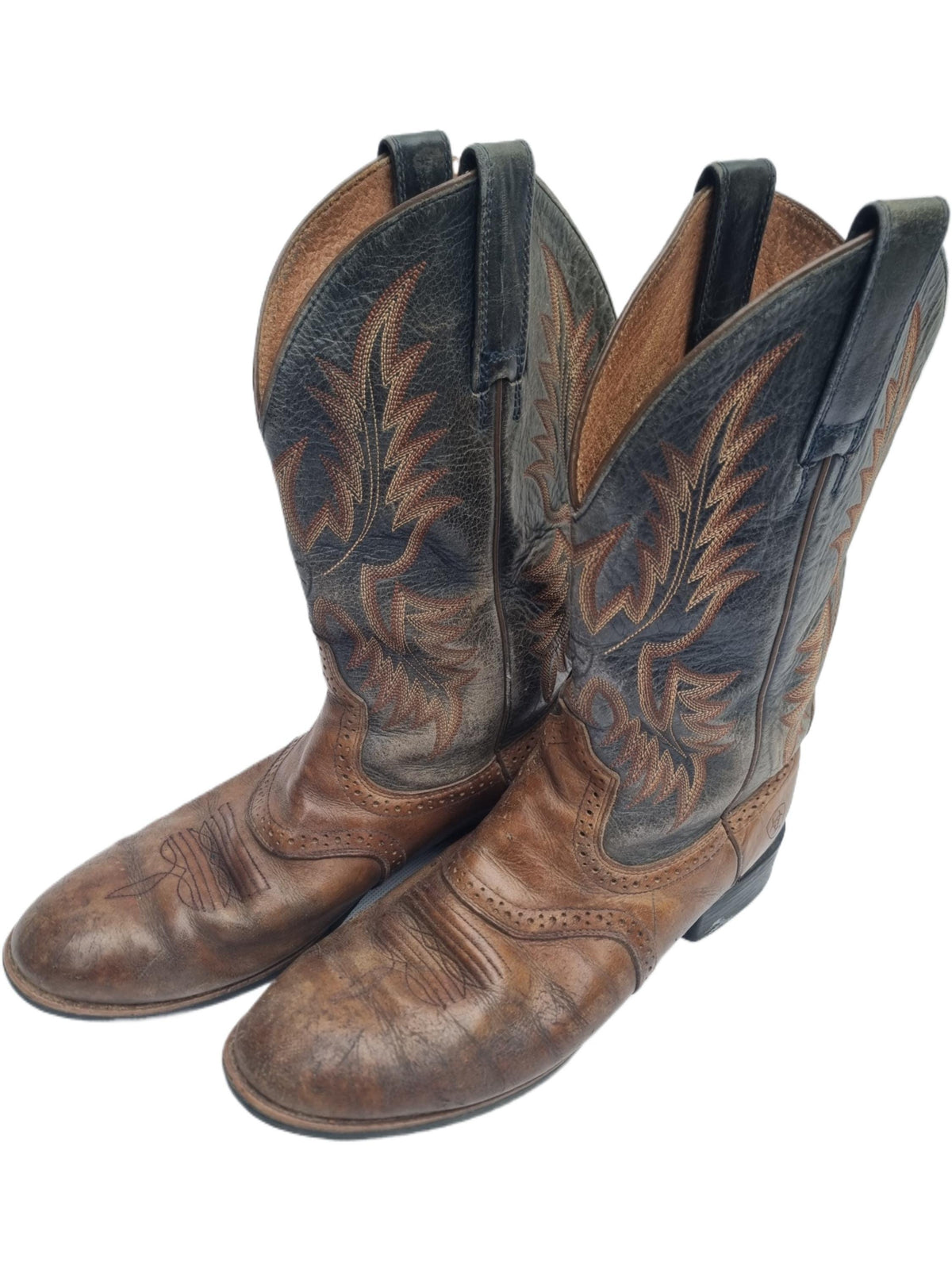 Vintage Leather Cowboy Boots: Distressed Western Biker Boots, UK 8