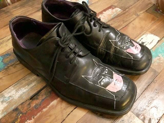 Vintage Leather Lace Up Shoes 40, Hand Painted Superhero Cartoon, Leather Brogues, Funky Footwear, Unique Mens Womens Flats UK 6.5