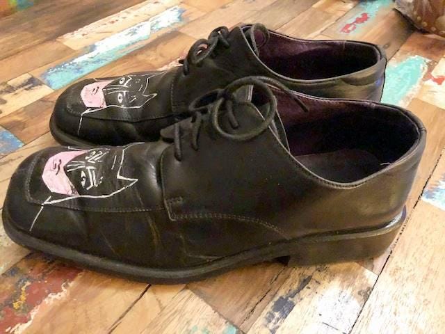 Vintage Leather Lace Up Shoes 40, Hand Painted Superhero Cartoon, Leather Brogues, Funky Footwear, Unique Mens Womens Flats UK 6.5