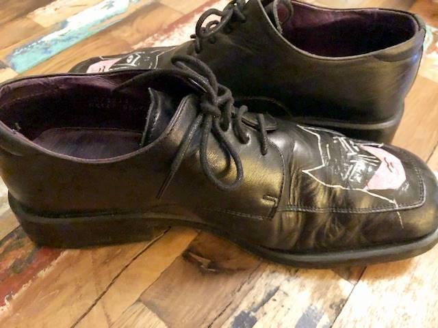 Vintage Leather Lace Up Shoes 40, Hand Painted Superhero Cartoon, Leather Brogues, Funky Footwear, Unique Mens Womens Flats UK 6.5