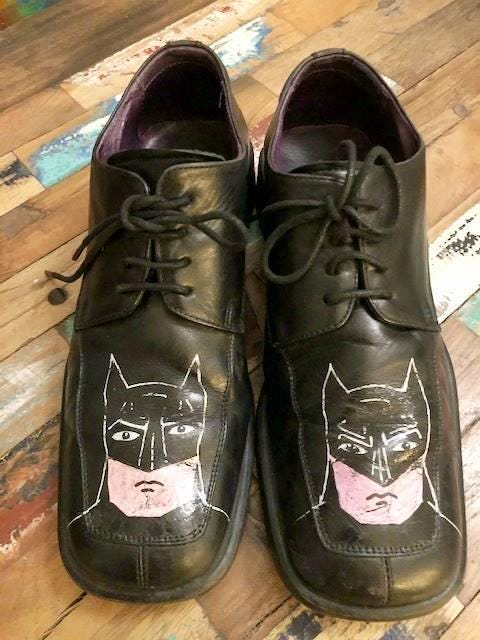 Vintage Leather Lace Up Shoes 40, Hand Painted Superhero Cartoon, Leather Brogues, Funky Footwear, Unique Mens Womens Flats UK 6.5