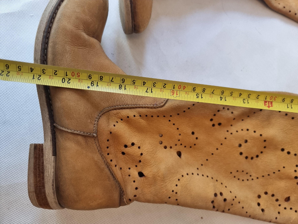 Embroidered Over-the-Knee Leather Boots: Boho Hippie Festival Style (EU 37 / UK 4 / US 6)