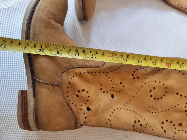 Embroidered Over-the-Knee Leather Boots: Boho Hippie Festival Style (EU 37 / UK 4 / US 6)