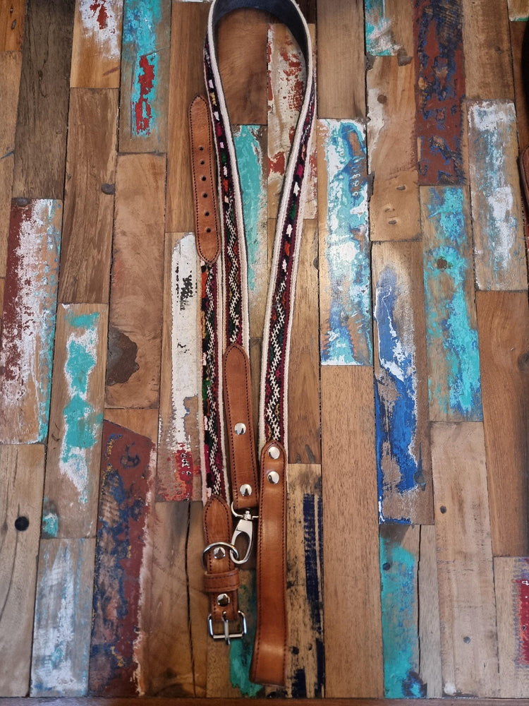 Boho Dog Collar & Leash Set: Moroccan Kilim, Genuine Leather