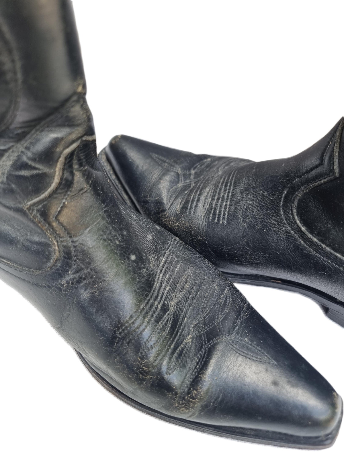 Vintage Black Cowboy Boots, Hand Tooled Leather Western Boots, Unisex Cowgirl Boots, Mens Womens Leather Boots, Retro Western Shoes EU 42