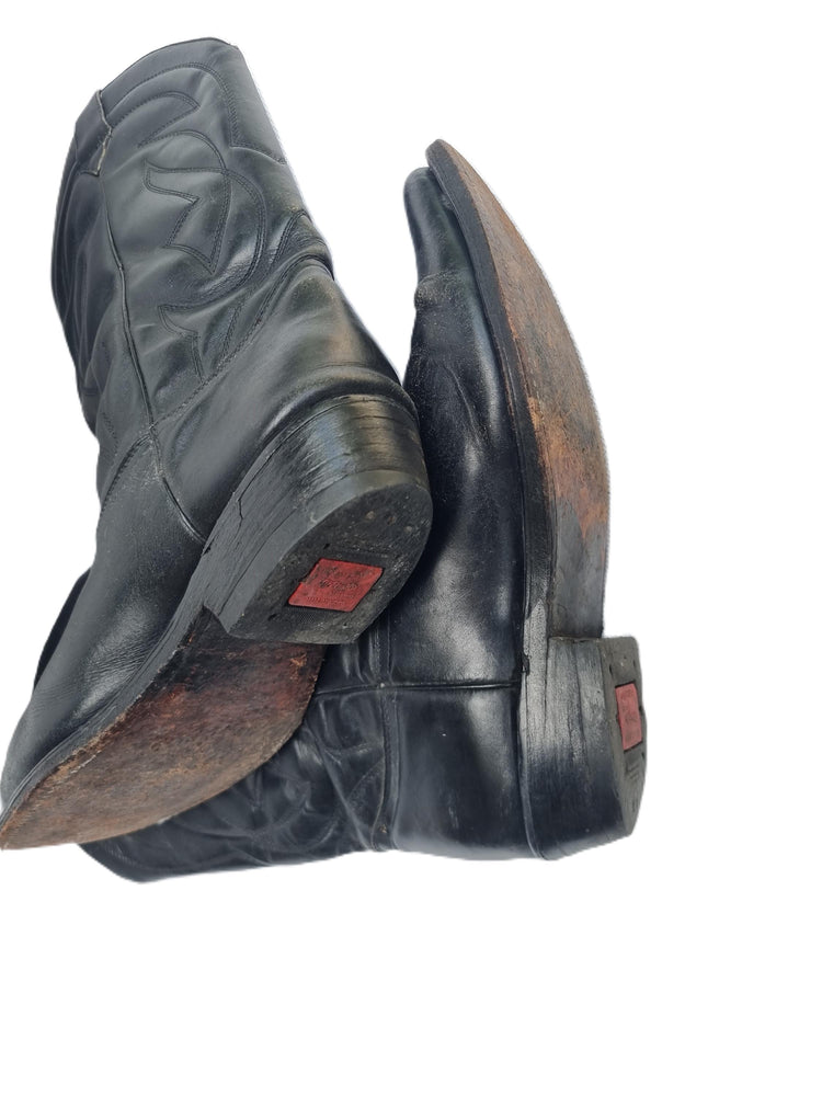 Vintage Black Cowboy Boots, Hand Tooled Leather Western Boots, Unisex Cowgirl Boots, Mens Womens Leather Boots, Retro Western Shoes EU 42