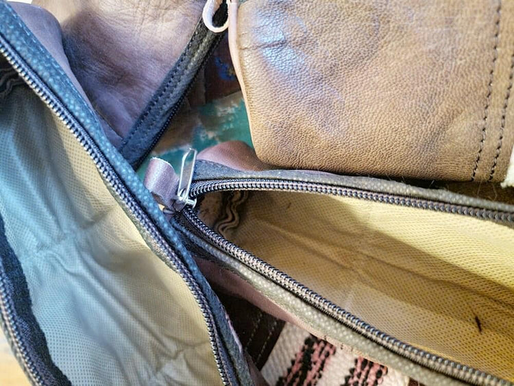 Vintage Moroccan Kilim Leather Pencil Case, Handmade Dark Brown Leather Zipper Pouch, Upcycled Rug Makeup Bag, Artist Gift