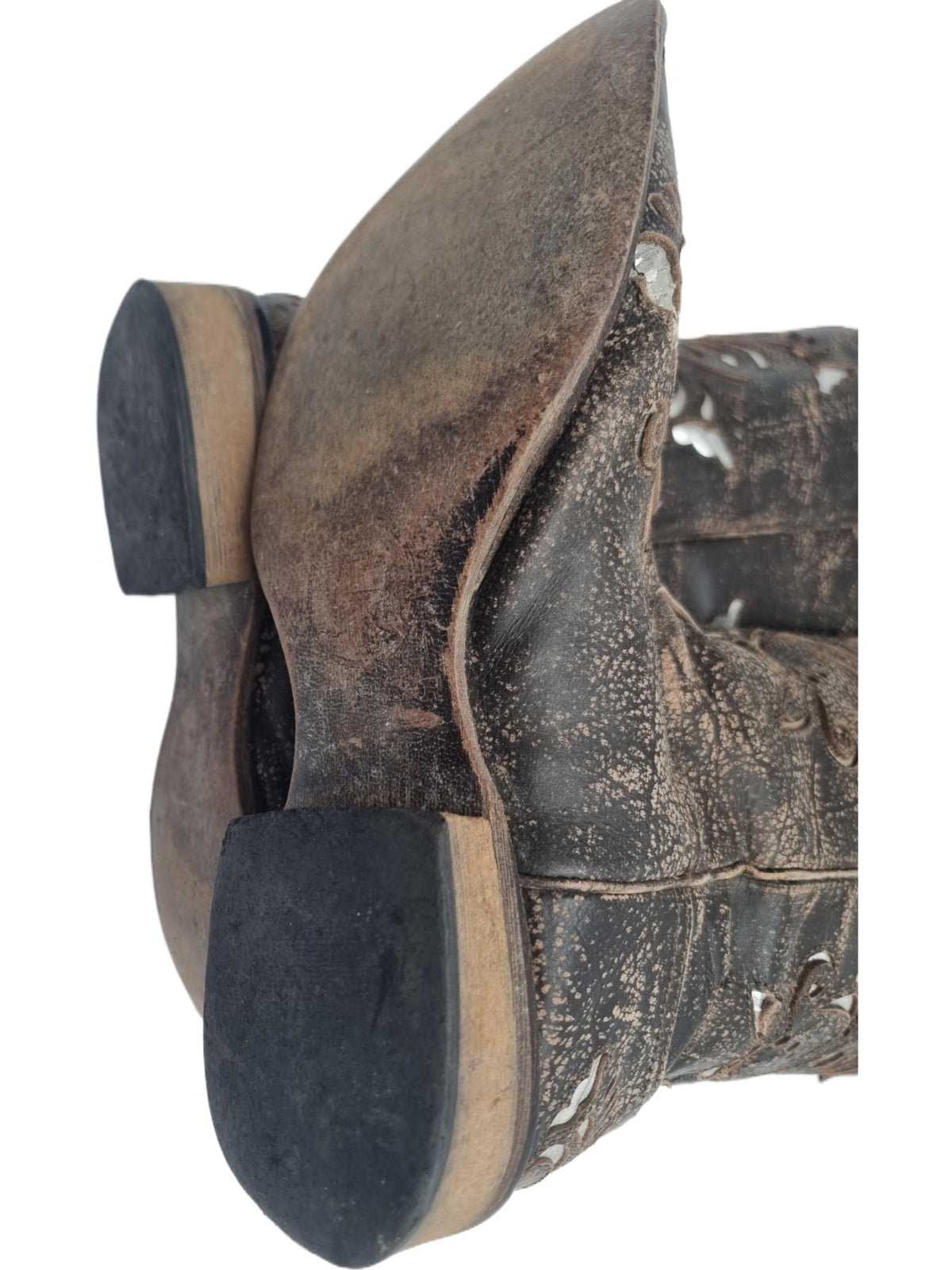 Y2K Leather Biker Boots: Cutout Western Cowboy Style (US 8 / EU 39)