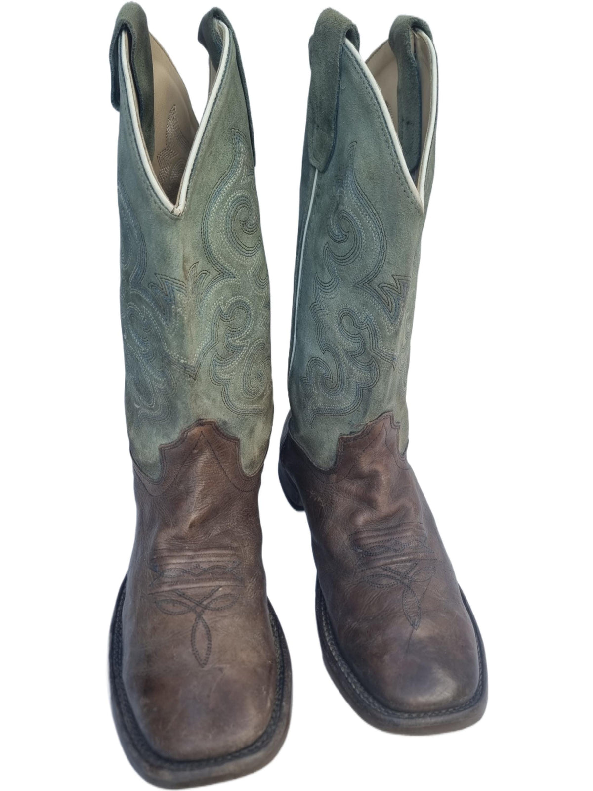 Turquoise Green Suede Cowboy Boots: Women's Western Ankle Boots US 7 / UK 5