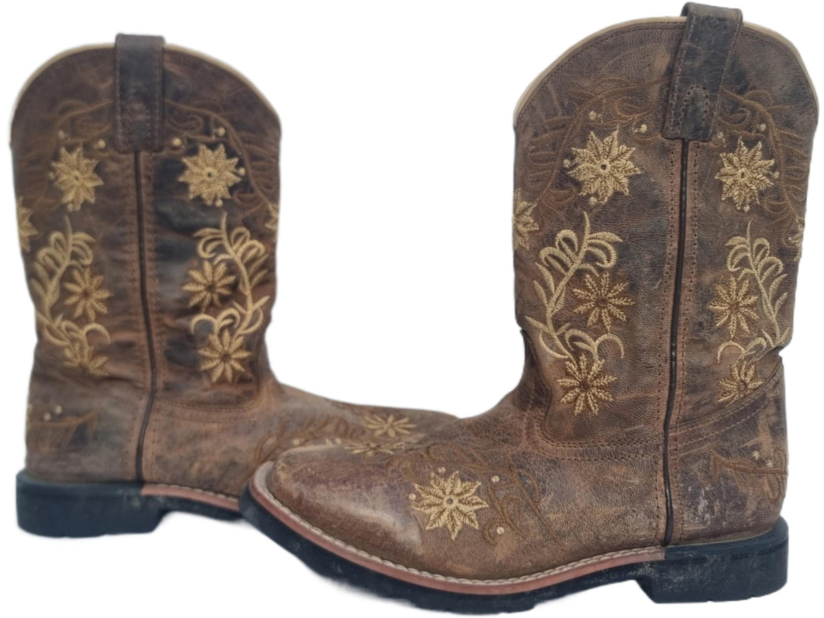 Embroidered Leather Cowboy Boots: Handmade Dan Post Western Boots US 5 / UK 3