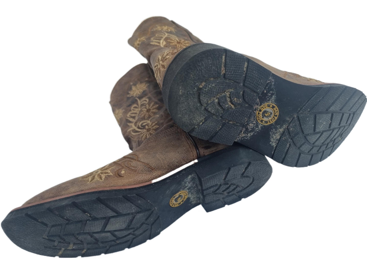 Embroidered Leather Cowboy Boots: Handmade Dan Post Western Boots US 5 / UK 3