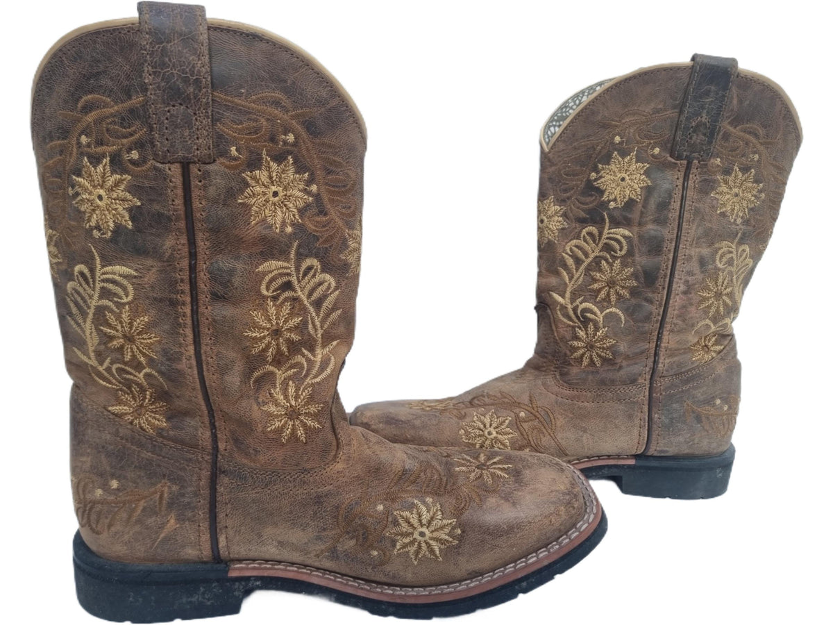 Embroidered Leather Cowboy Boots: Handmade Dan Post Western Boots US 5 / UK 3