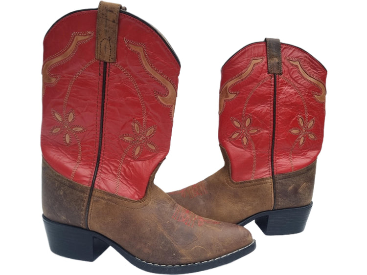 Red Leather Cowboy Ankle Boots: Floral Tooled Vintage Cowgirl Style